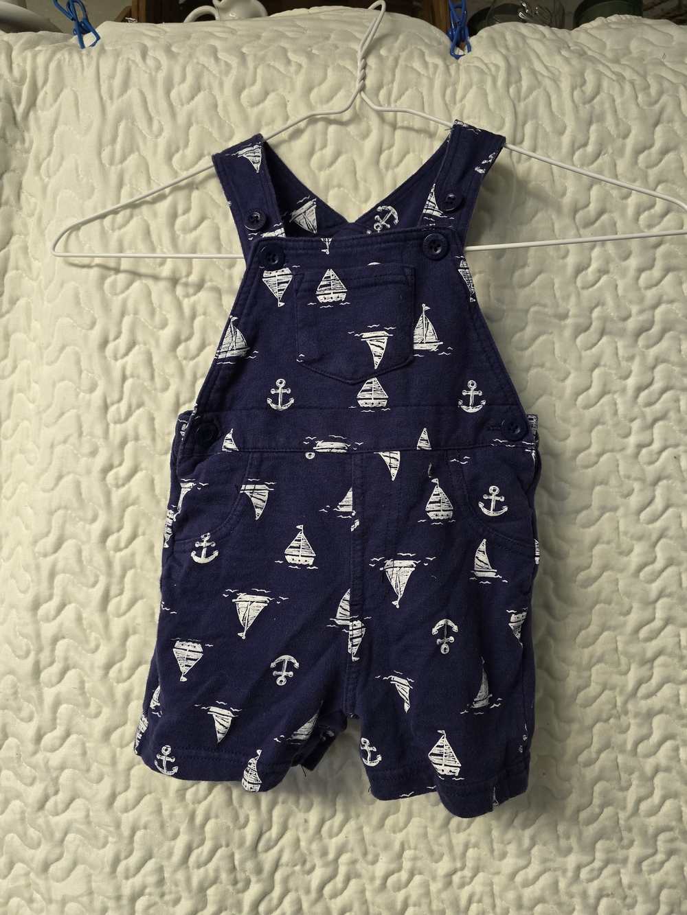 Little Me Baby Boy Navy Blue Overalls Sail Boat &  Anchor 24 Months / 2 Year EUC